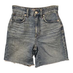 Madewell Jean Denim Shorts Womens Size 23 Blue Baggy Distressed Mid-Rise Raw Hem
